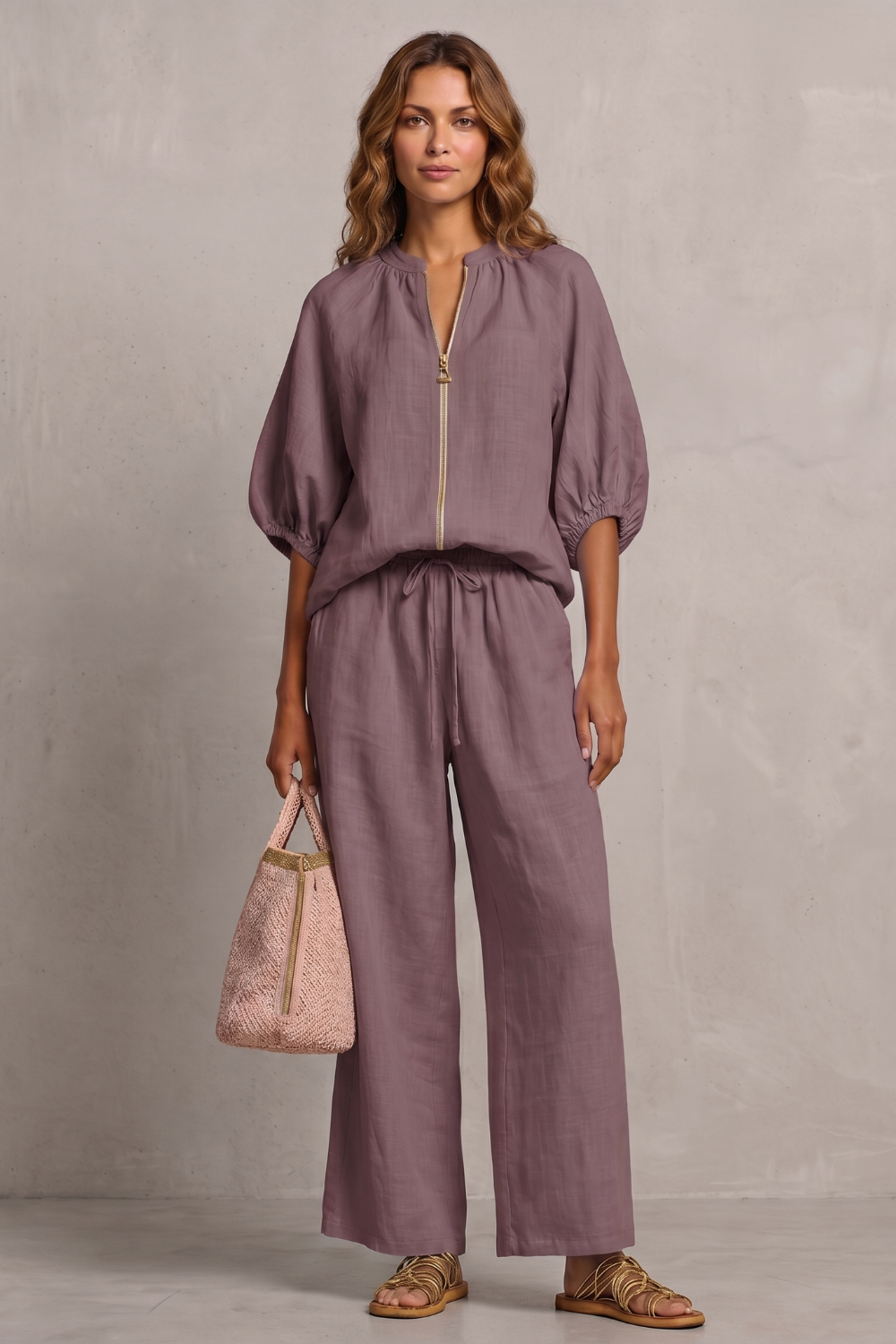 Felicity zip front puff sleeve trouser set – image 14