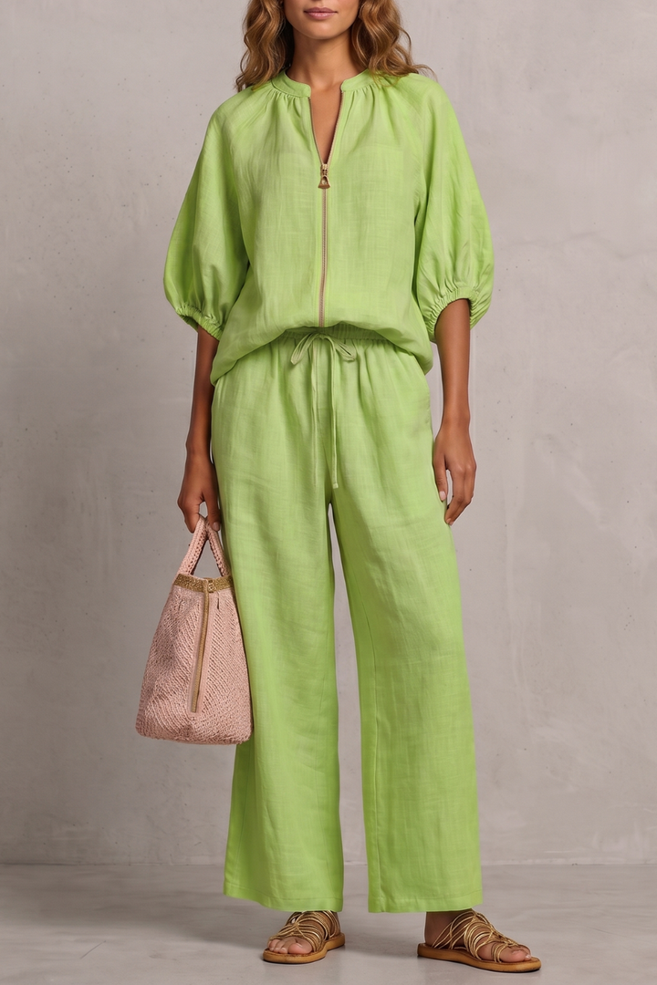 Felicity zip front puff sleeve trouser set – image 15