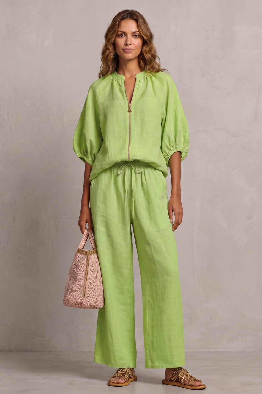 Felicity zip front puff sleeve trouser set – image 16