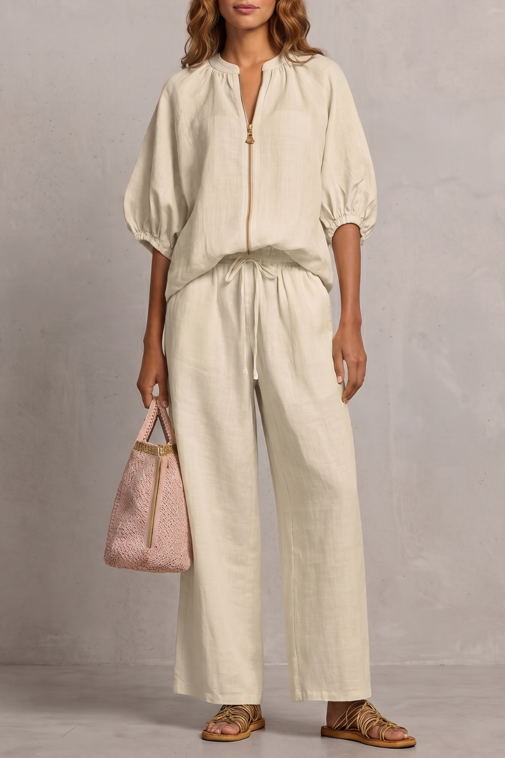 Felicity zip front puff sleeve trouser set – image 19