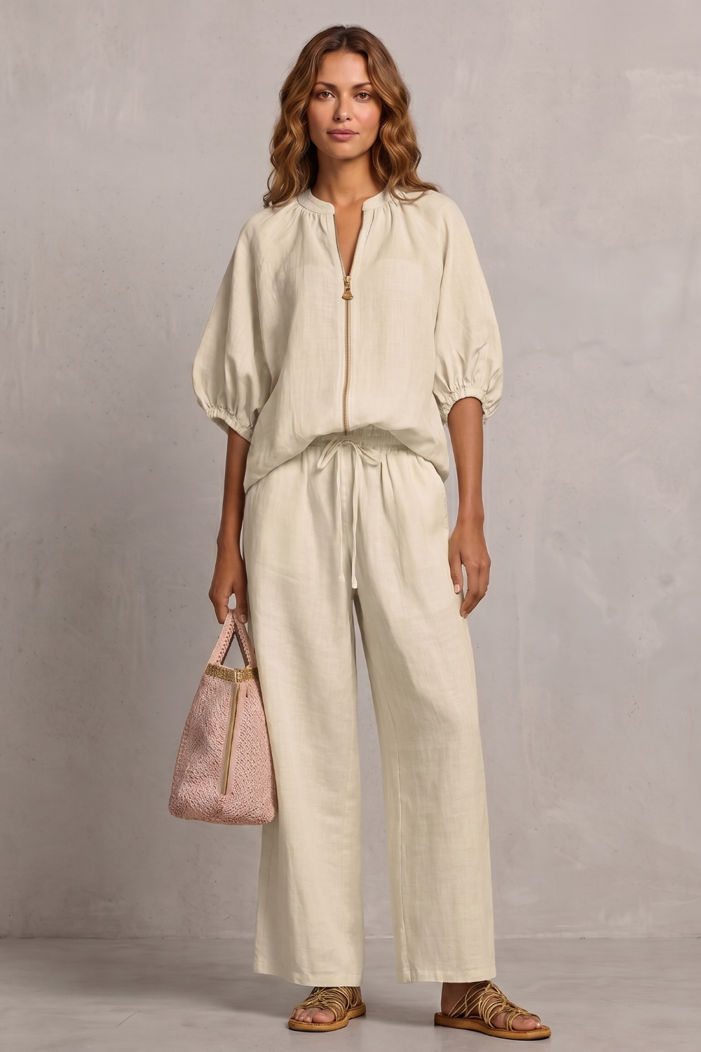 Felicity zip front puff sleeve trouser set – image 20