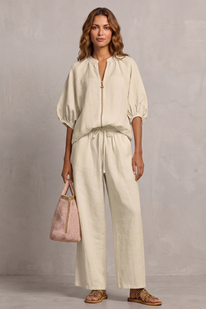 Felicity zip front puff sleeve trouser set – image 20