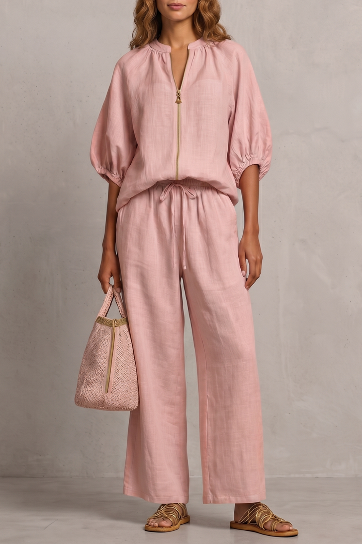 Felicity zip front puff sleeve trouser set – image 17