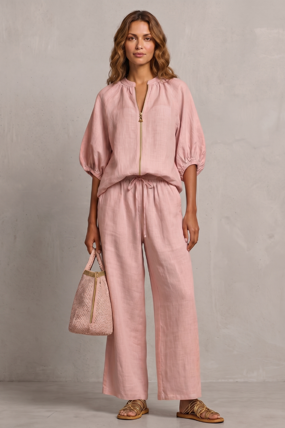 Felicity zip front puff sleeve trouser set – image 18