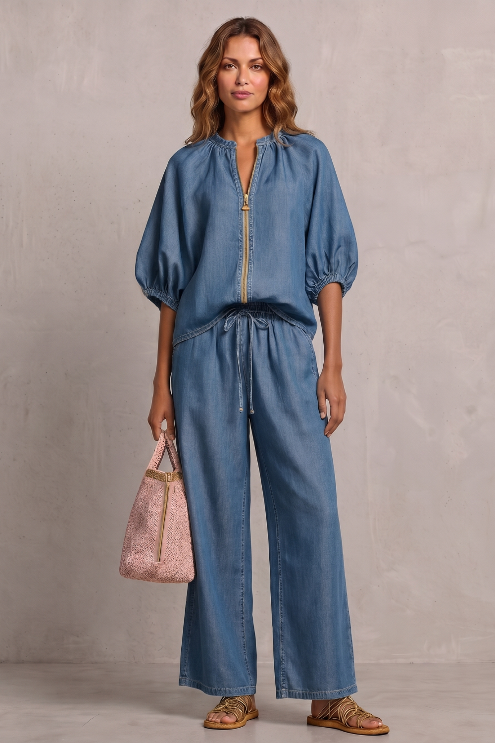 Felicity zip front puff sleeve trouser set – image 6