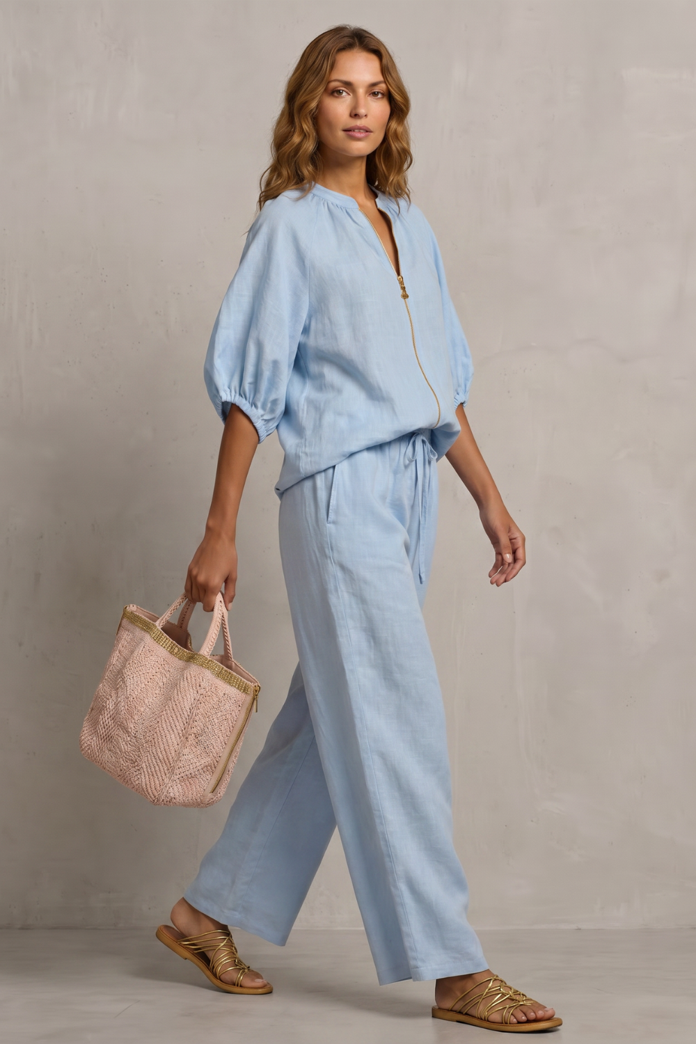 Felicity zip front puff sleeve trouser set – image 3