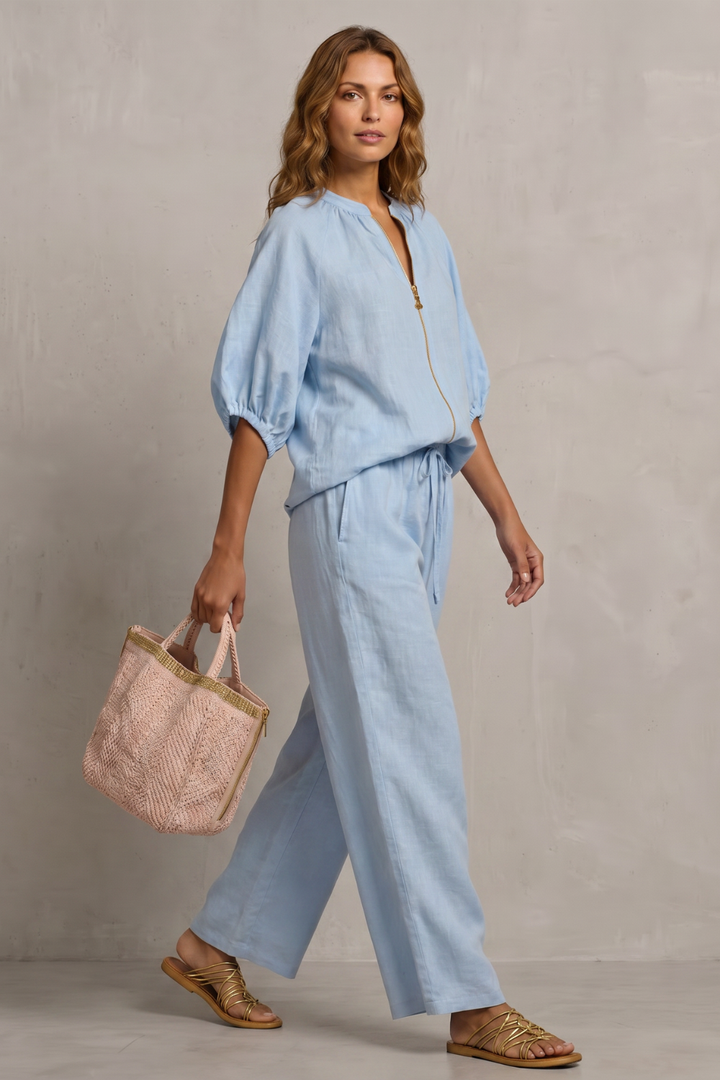 Felicity zip front puff sleeve trouser set – image 3