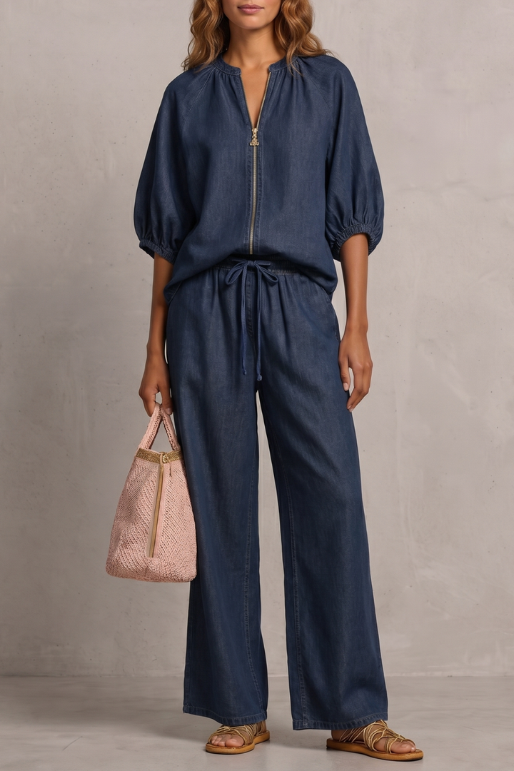 Felicity zip front puff sleeve trouser set – image 7