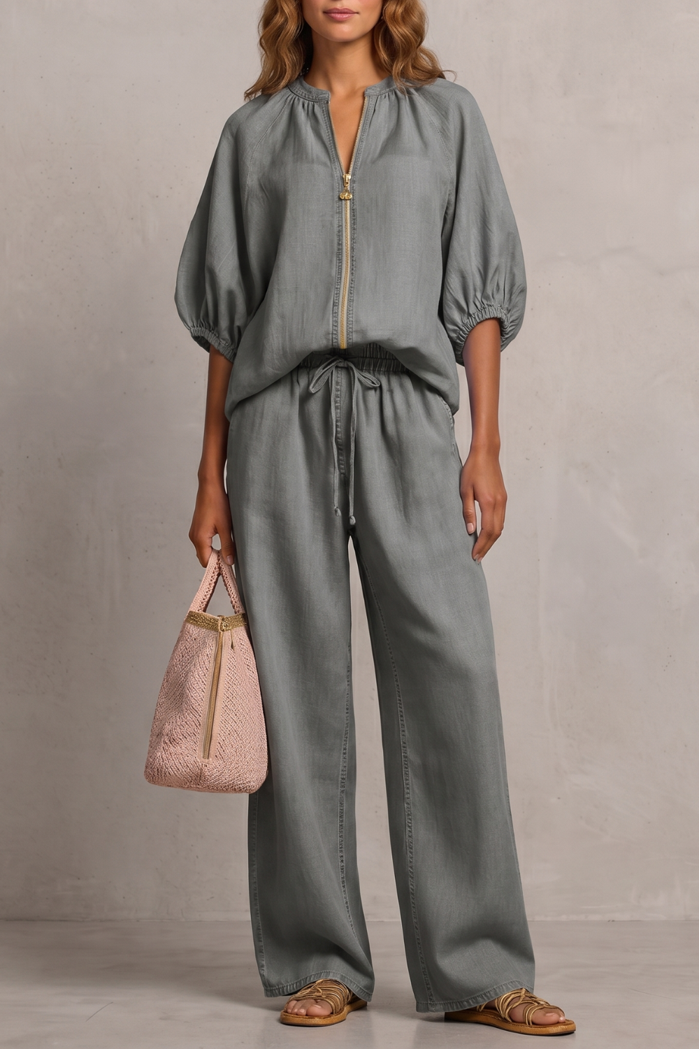 Felicity zip front puff sleeve trouser set – image 9