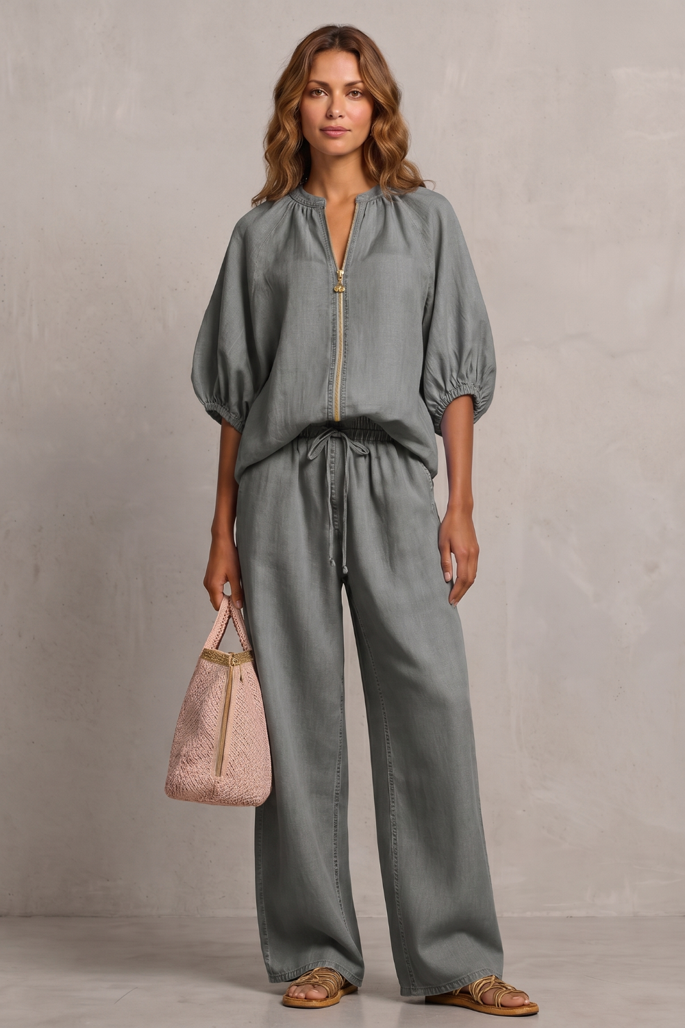 Felicity zip front puff sleeve trouser set – image 10