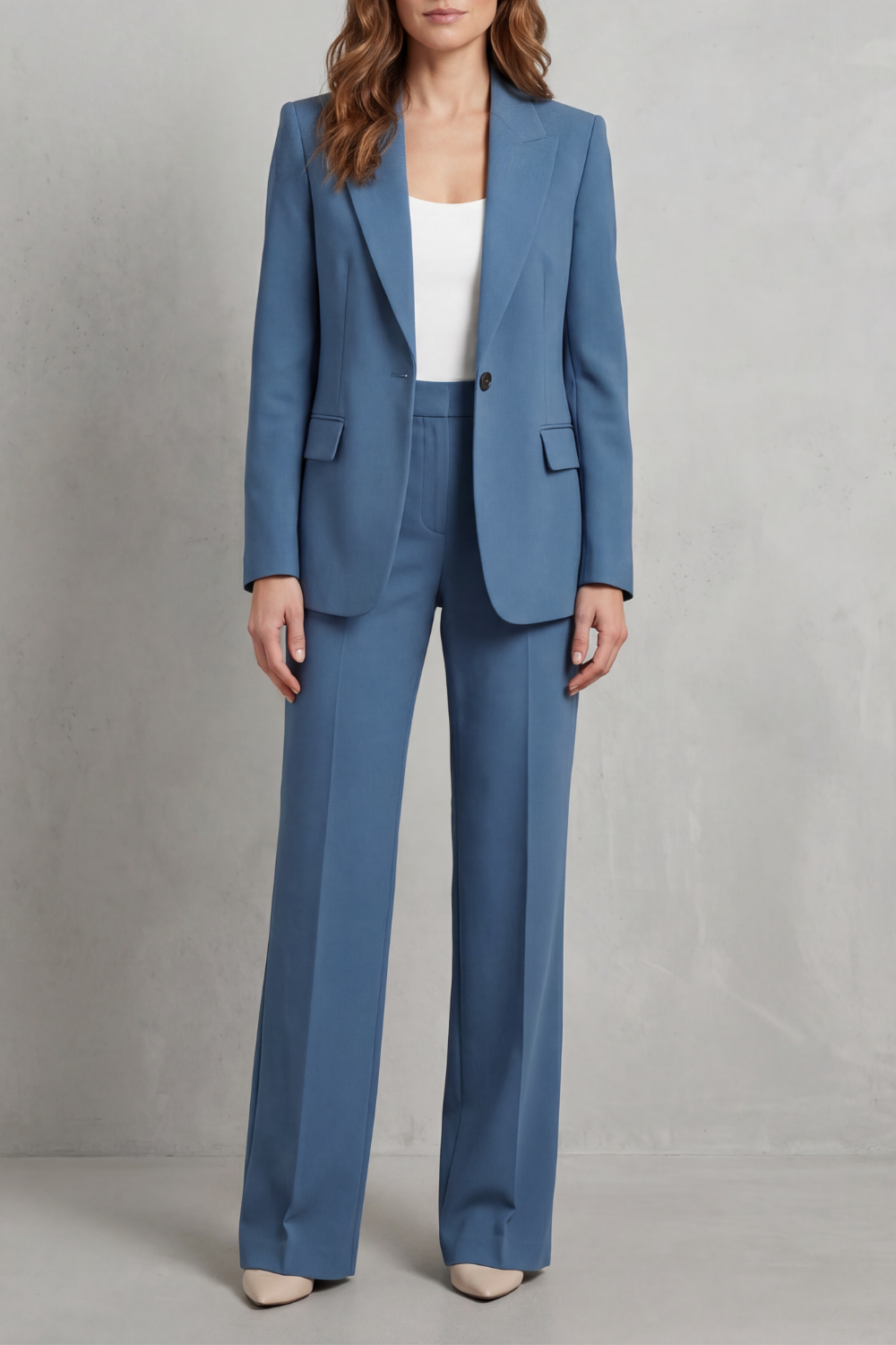 Camelia single button blazer and straight leg trouser suit