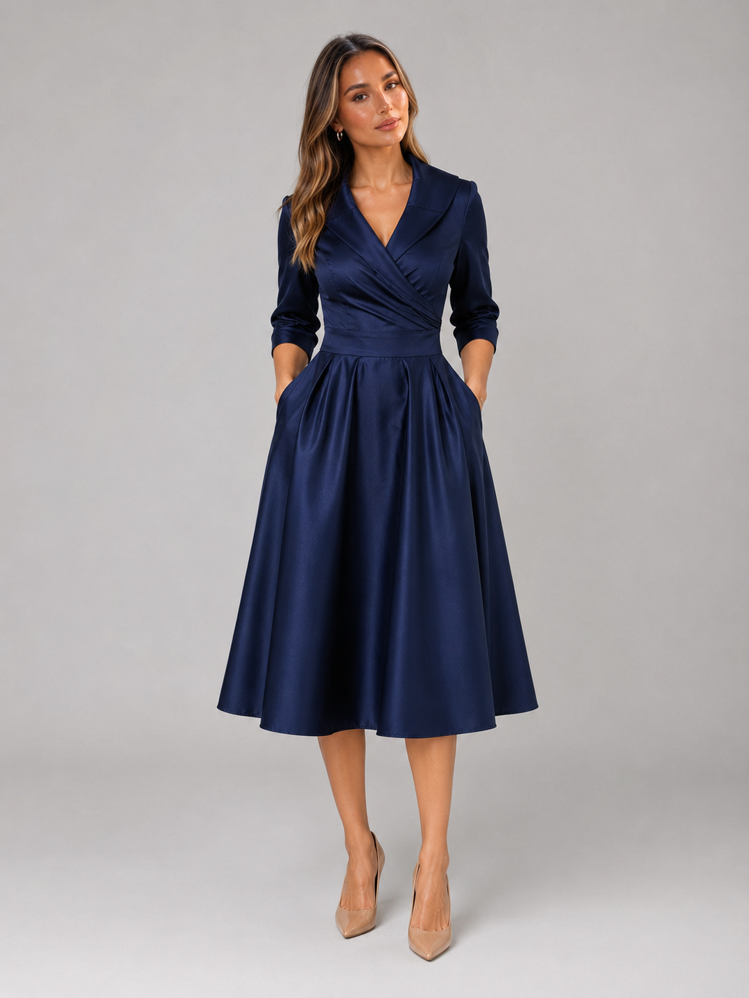 Camilla satin feel wrap midi dress