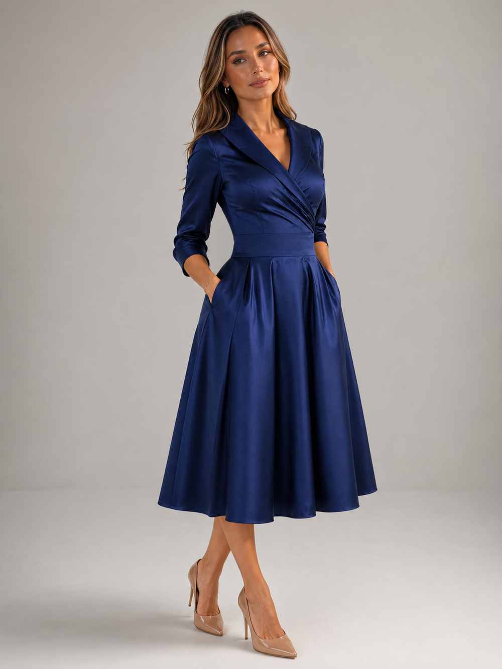 Camilla satin feel wrap midi dress – image 2