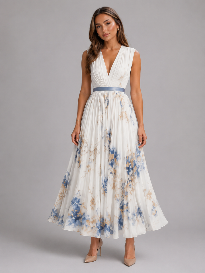 Posy floral pleated a line maxi dress