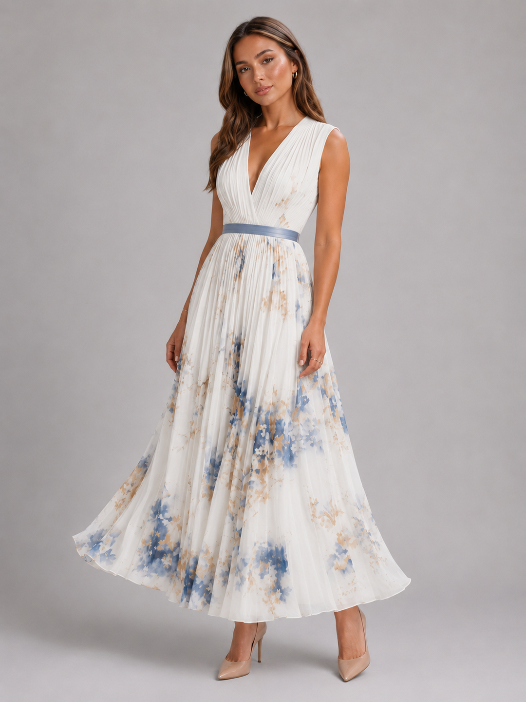 Posy floral pleated a line maxi dress – image 3