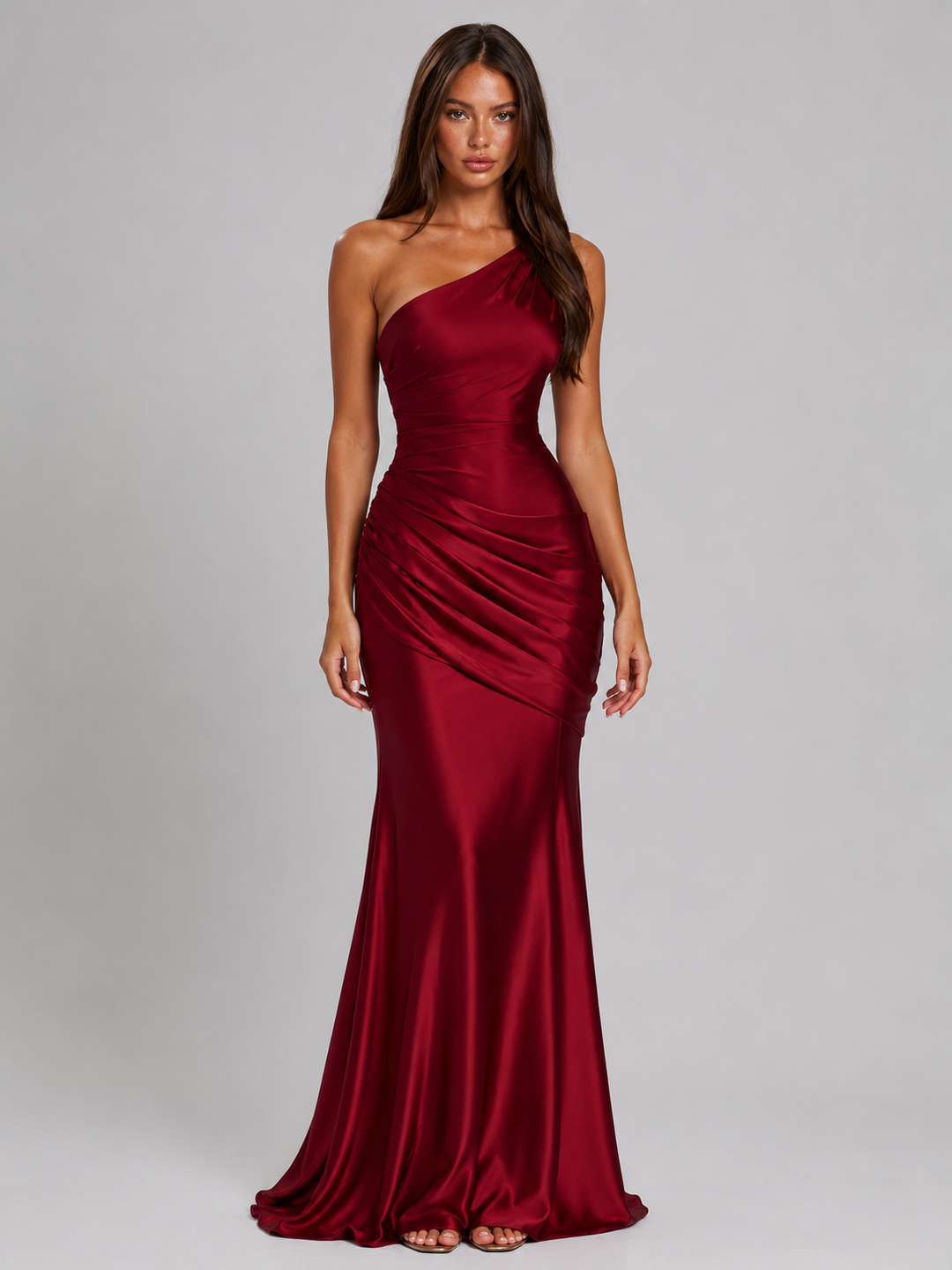 Ottilie one shoulder draped satin maxi dress