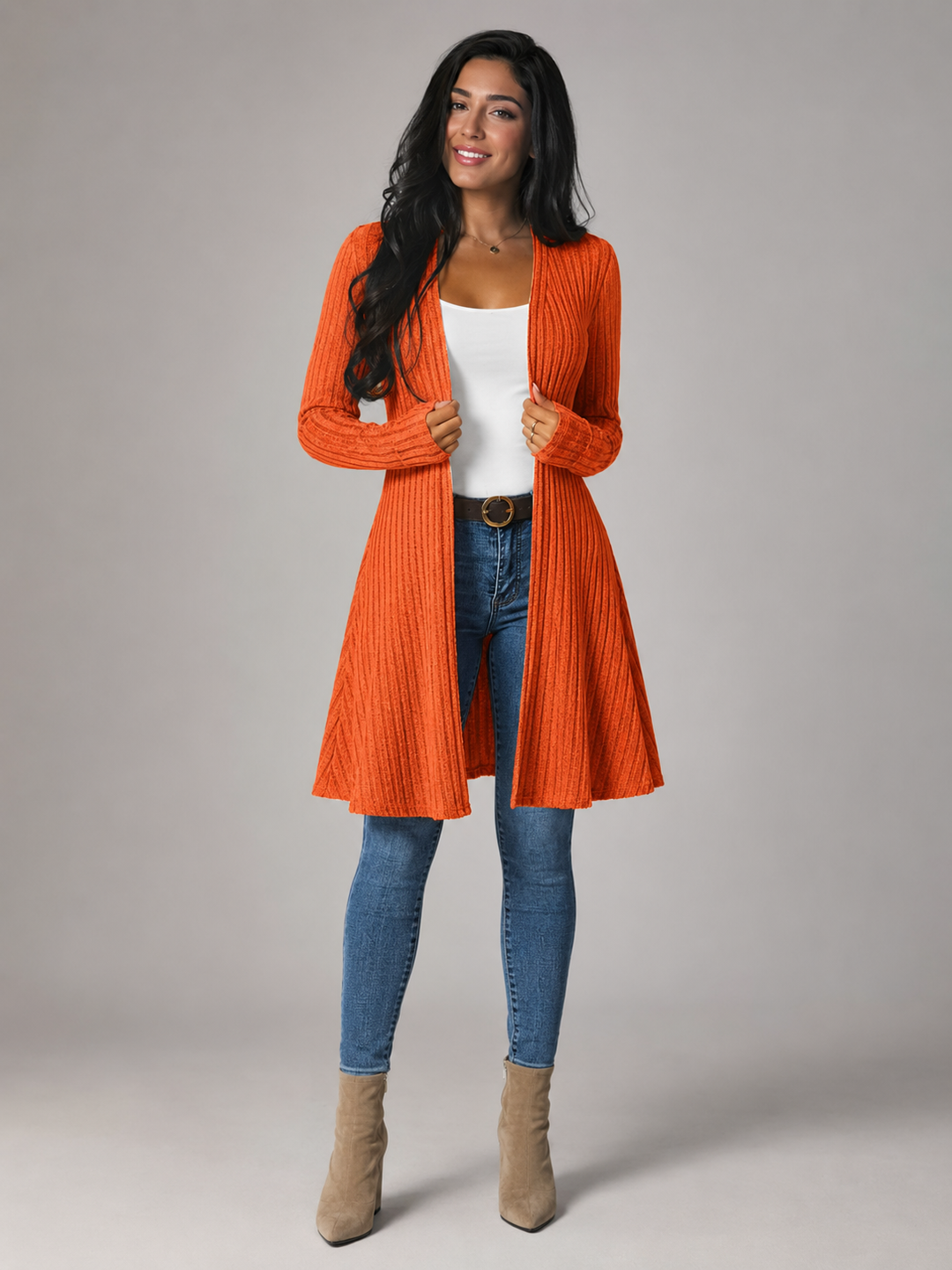 Della ribbed open front longline cardigan