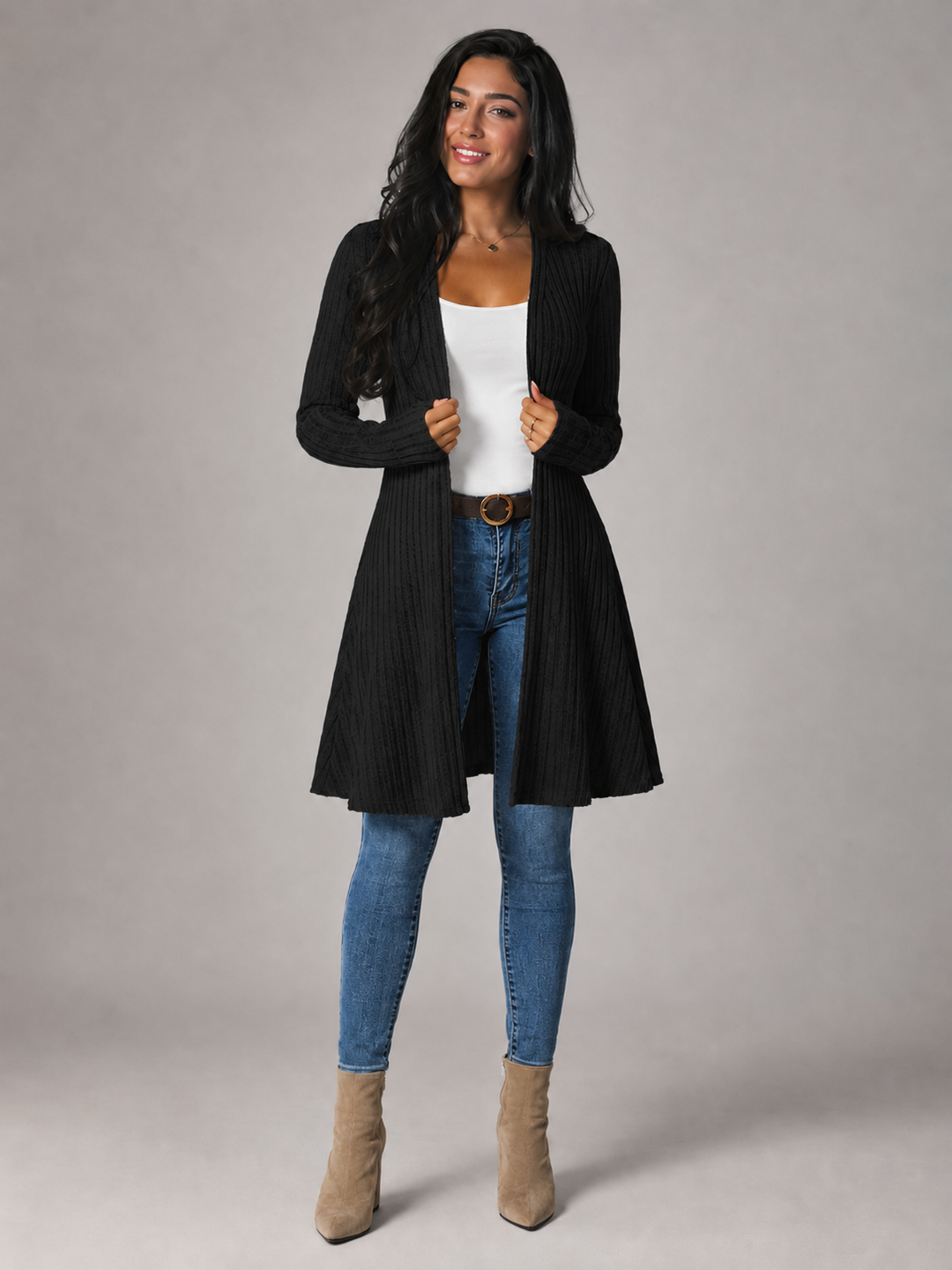 Della ribbed open front longline cardigan – image 6