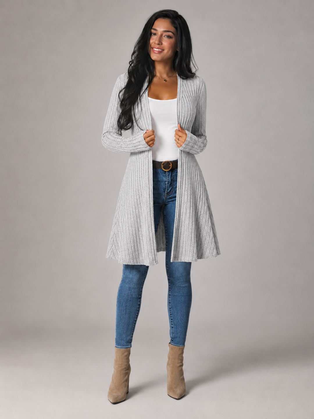 Della ribbed open front longline cardigan – image 4
