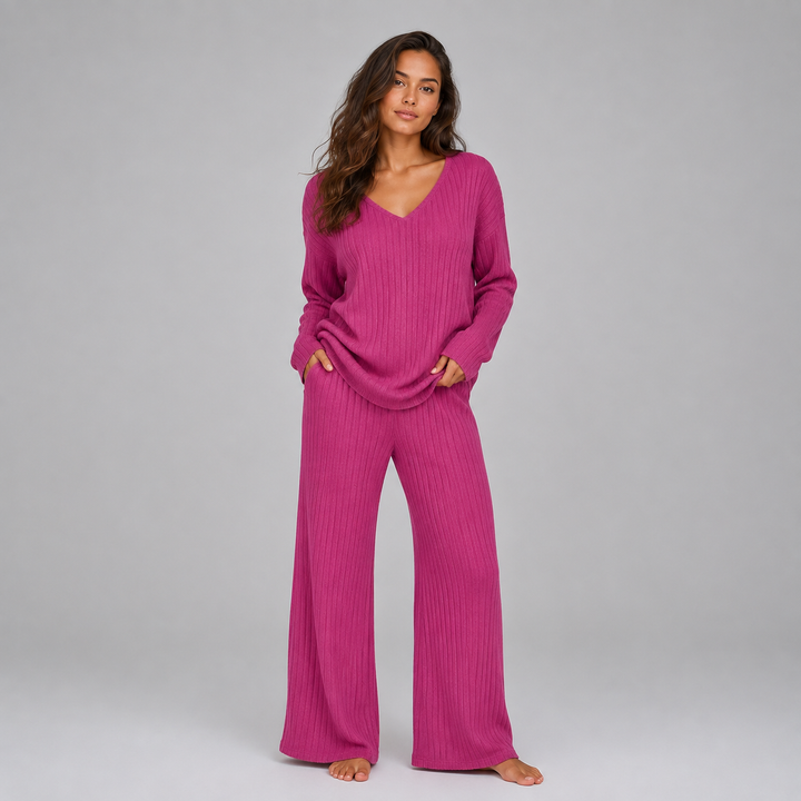 Naomi ribbed knit v neck lounge set – image 9