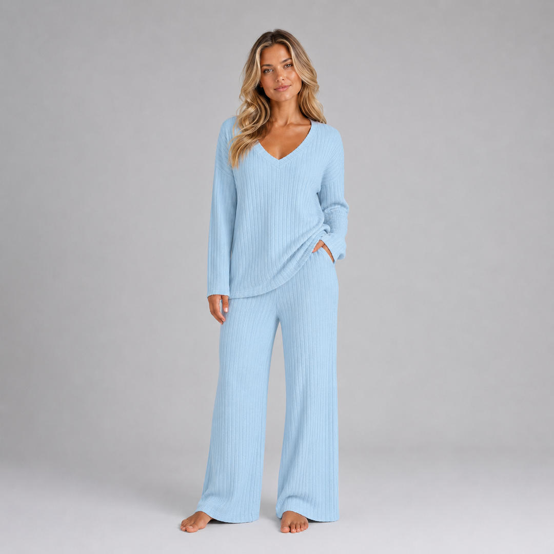 Naomi ribbed knit v neck lounge set – image 7