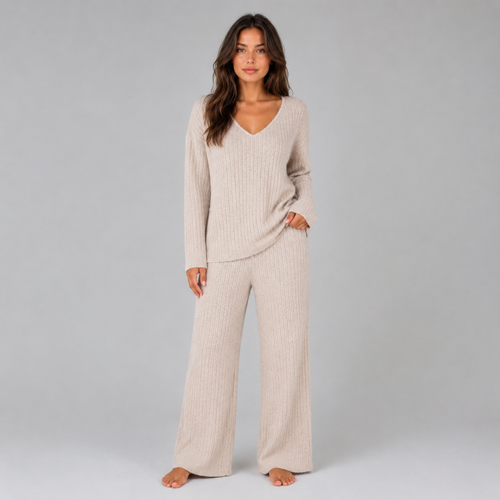 Naomi ribbed knit v neck lounge set