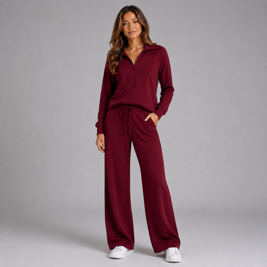 Honoria half zip lounge set with wide leg trousers – image 6