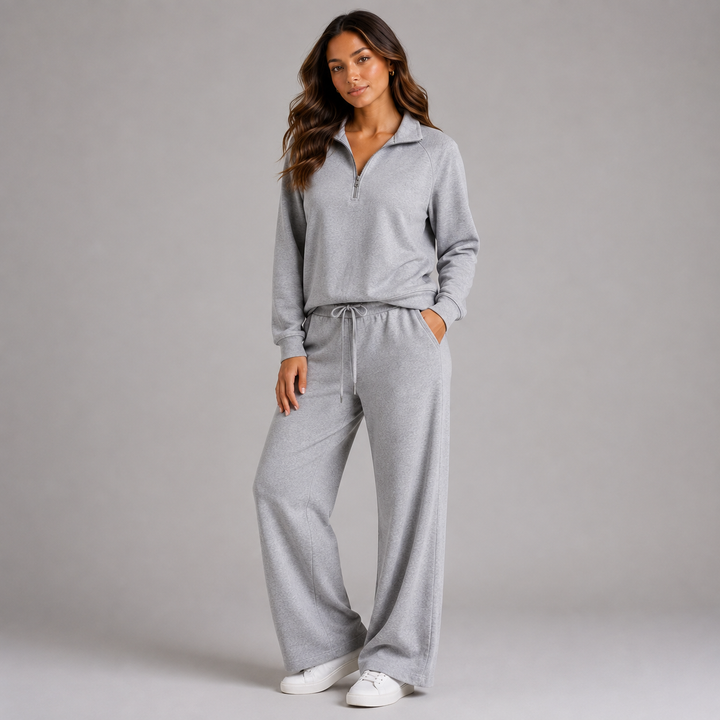 Honoria half zip lounge set with wide leg trousers – image 5