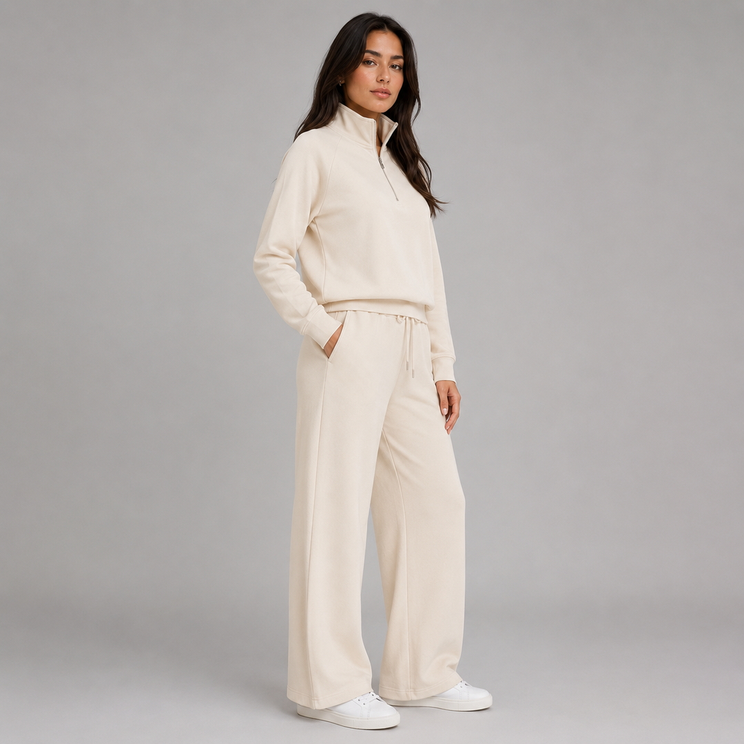Honoria half zip lounge set with wide leg trousers – image 3