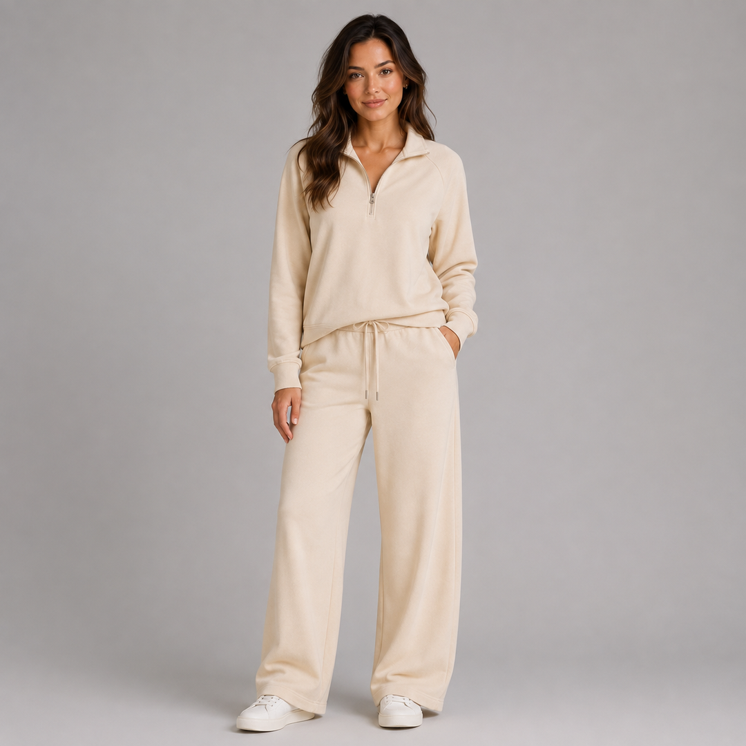 Honoria half zip lounge set with wide leg trousers