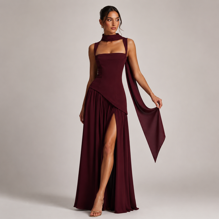 Alba satin look maxi dress with side slit – image 8