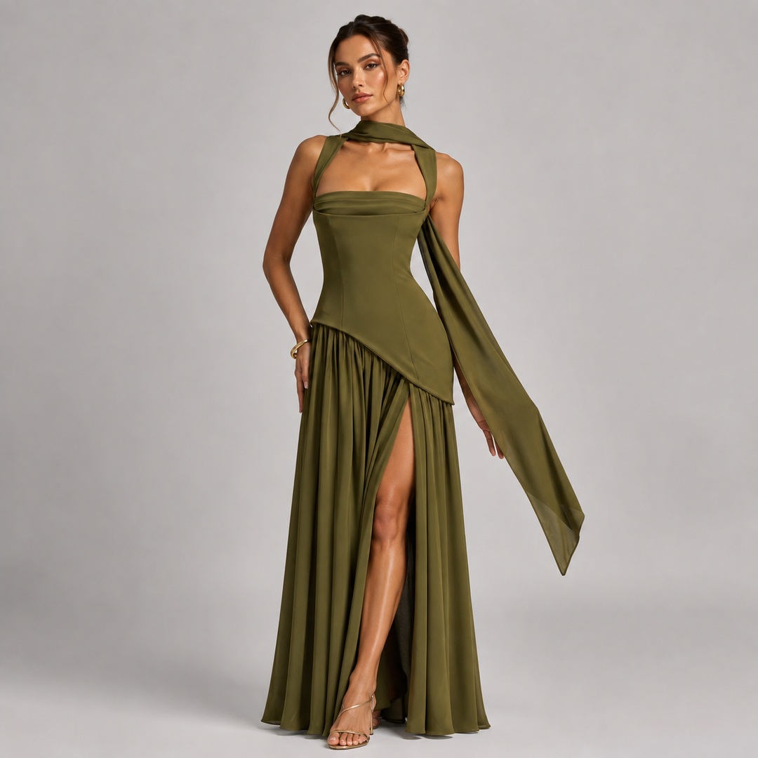 Alba satin look maxi dress with side slit – image 7
