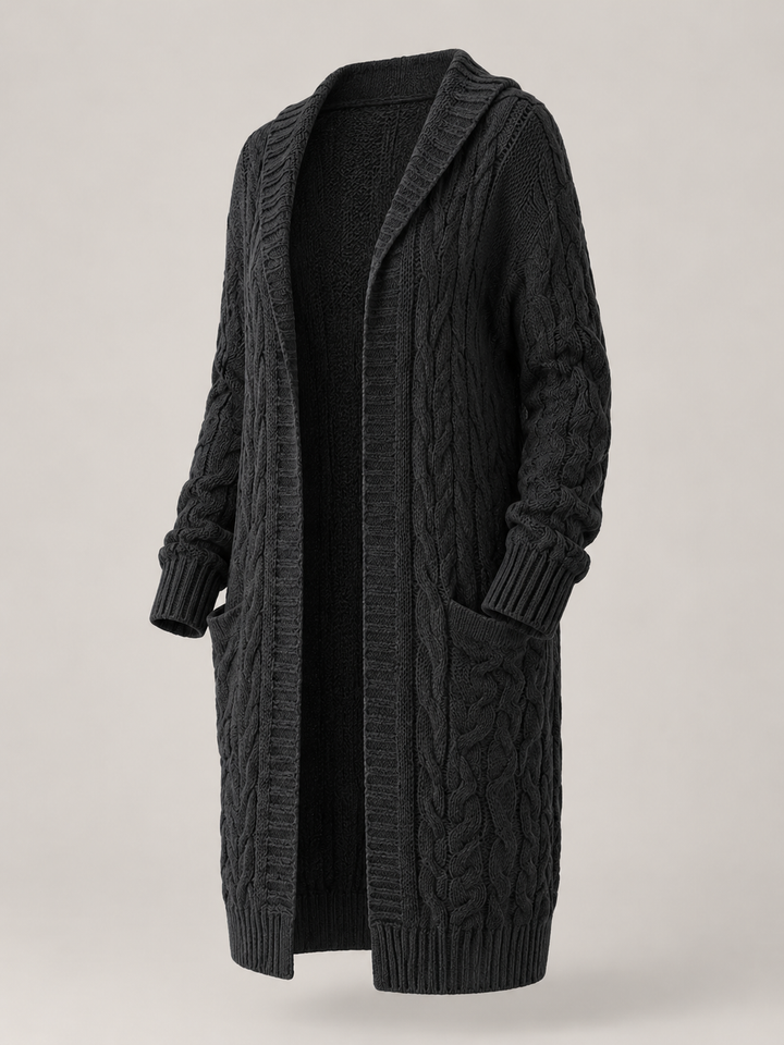 Freya longline hooded cable knit cardigan