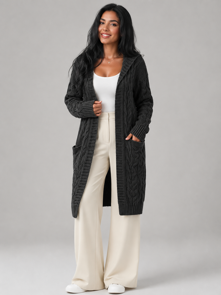 Freya longline hooded cable knit cardigan – image 10