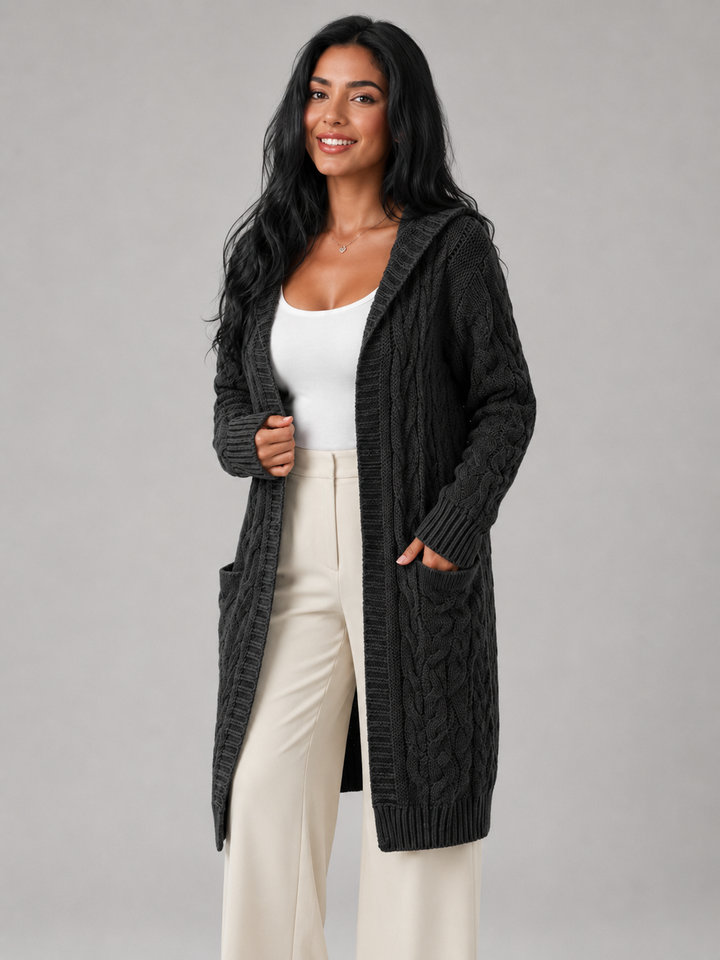 Freya longline hooded cable knit cardigan – image 9