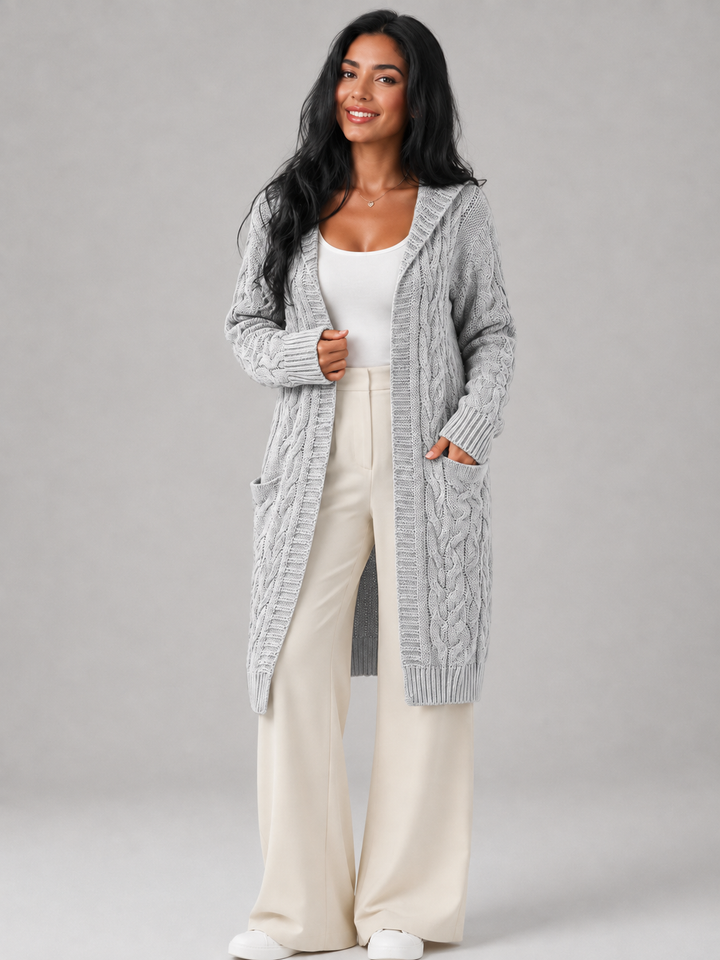 Freya longline hooded cable knit cardigan – image 2