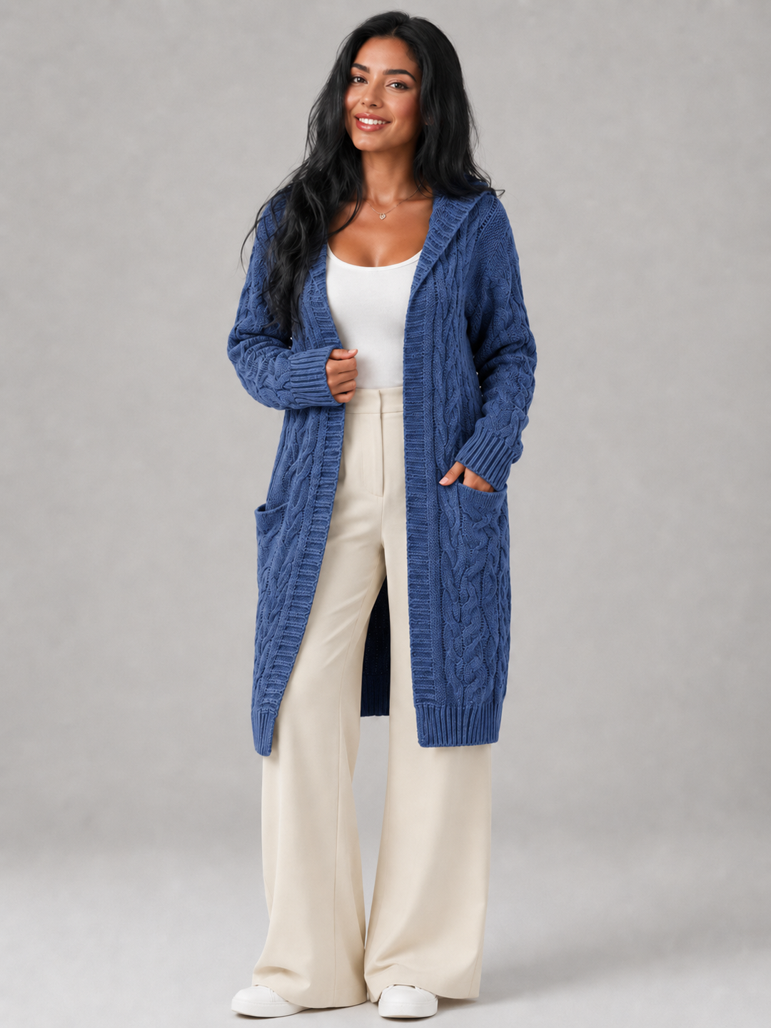 Freya longline hooded cable knit cardigan – image 3
