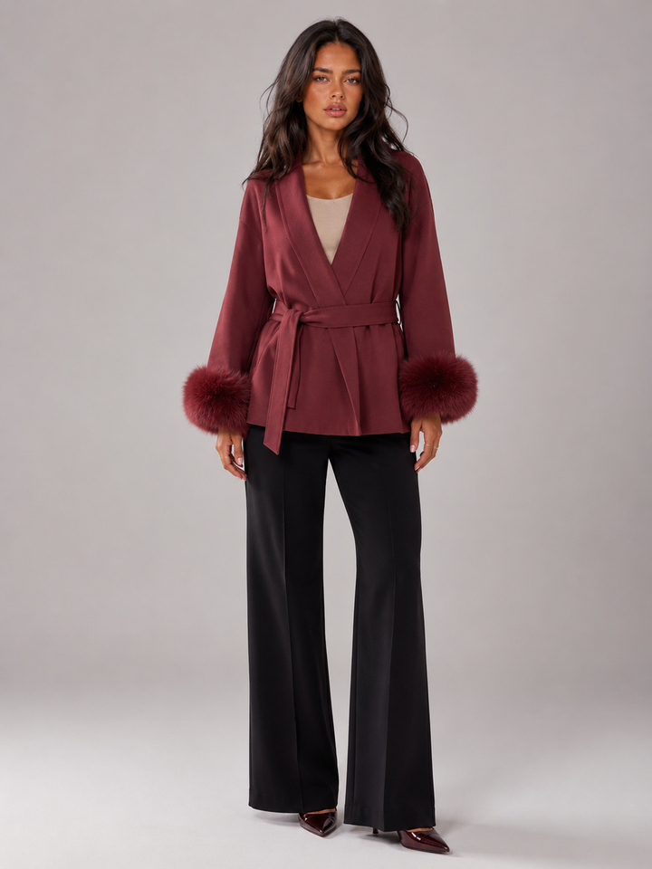 Hermione belted coat with faux fur cuffs