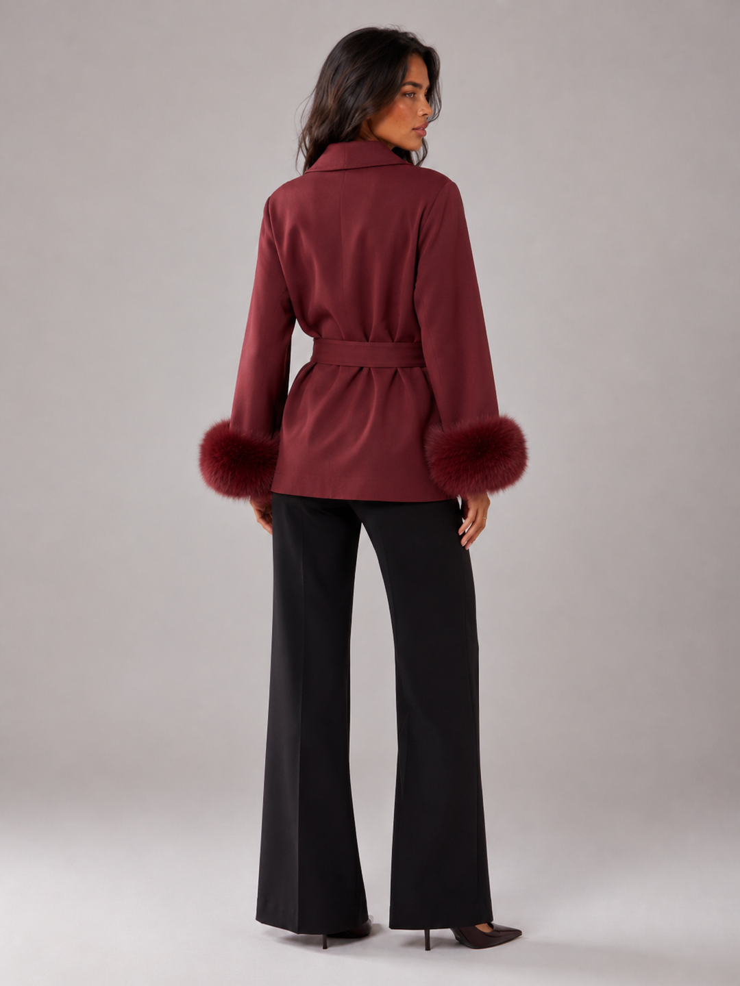 Hermione belted coat with faux fur cuffs – image 18