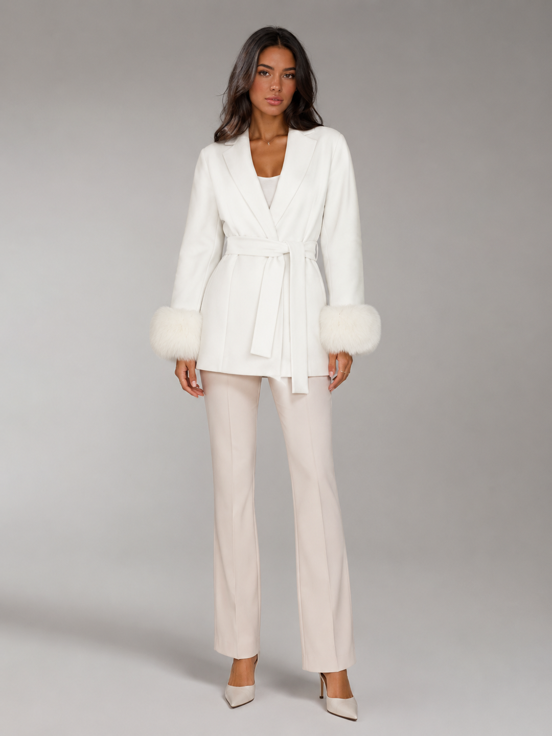Hermione belted coat with faux fur cuffs – image 11