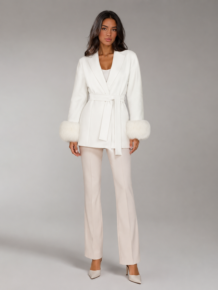 Hermione belted coat with faux fur cuffs – image 11