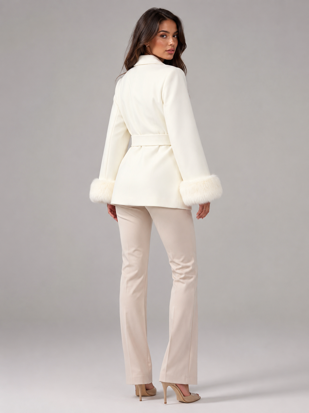 Hermione belted coat with faux fur cuffs – image 10