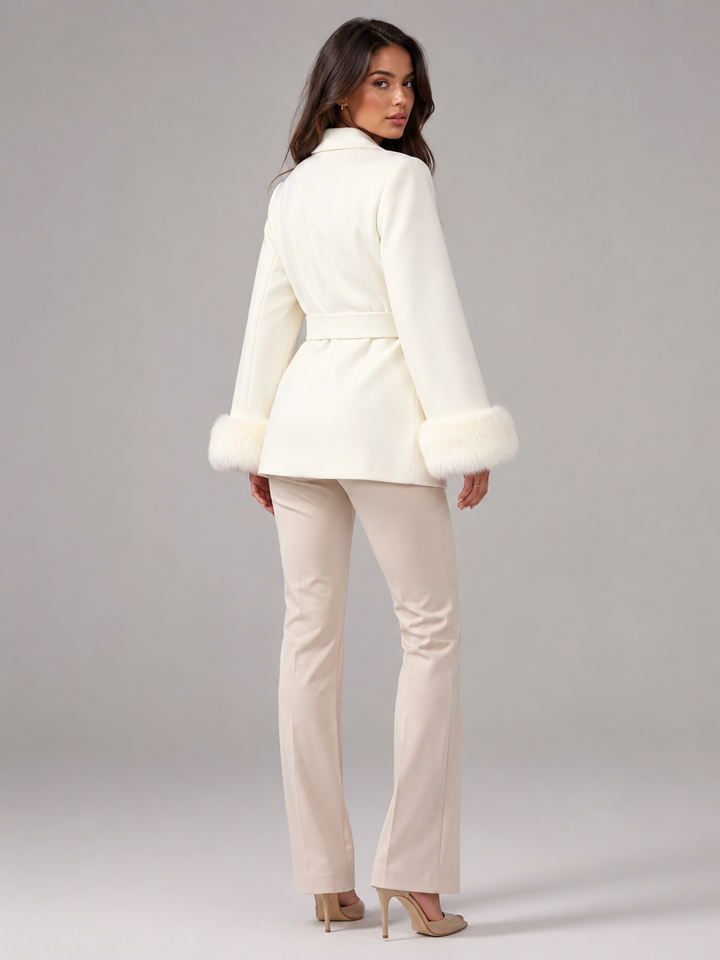 Hermione belted coat with faux fur cuffs – image 10