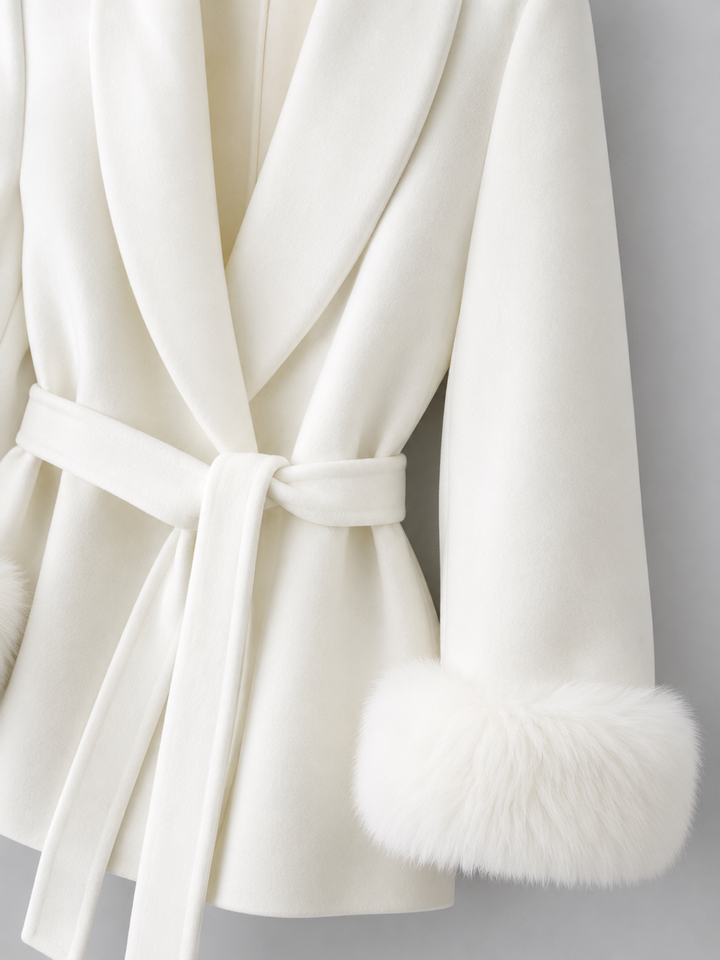 Hermione belted coat with faux fur cuffs – image 9