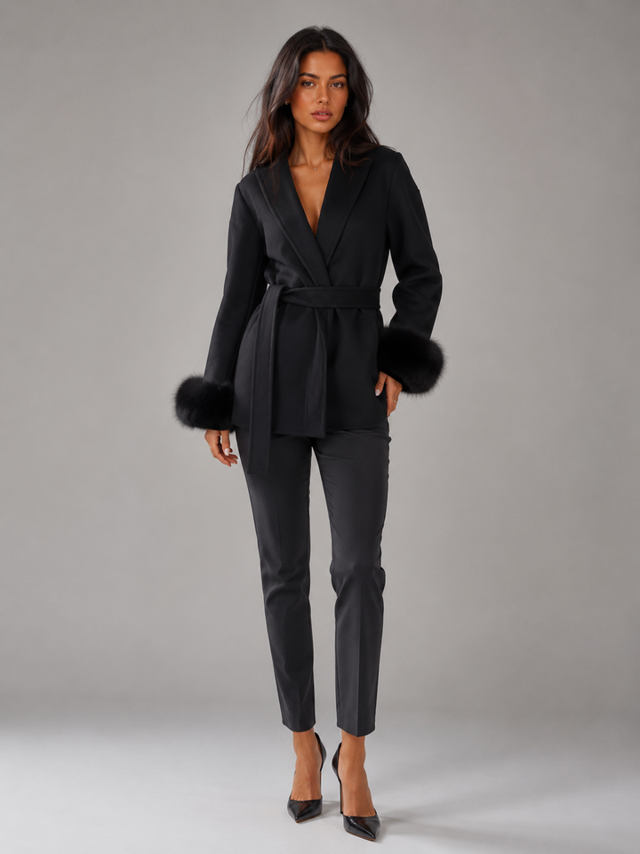 Hermione belted coat with faux fur cuffs – image 5
