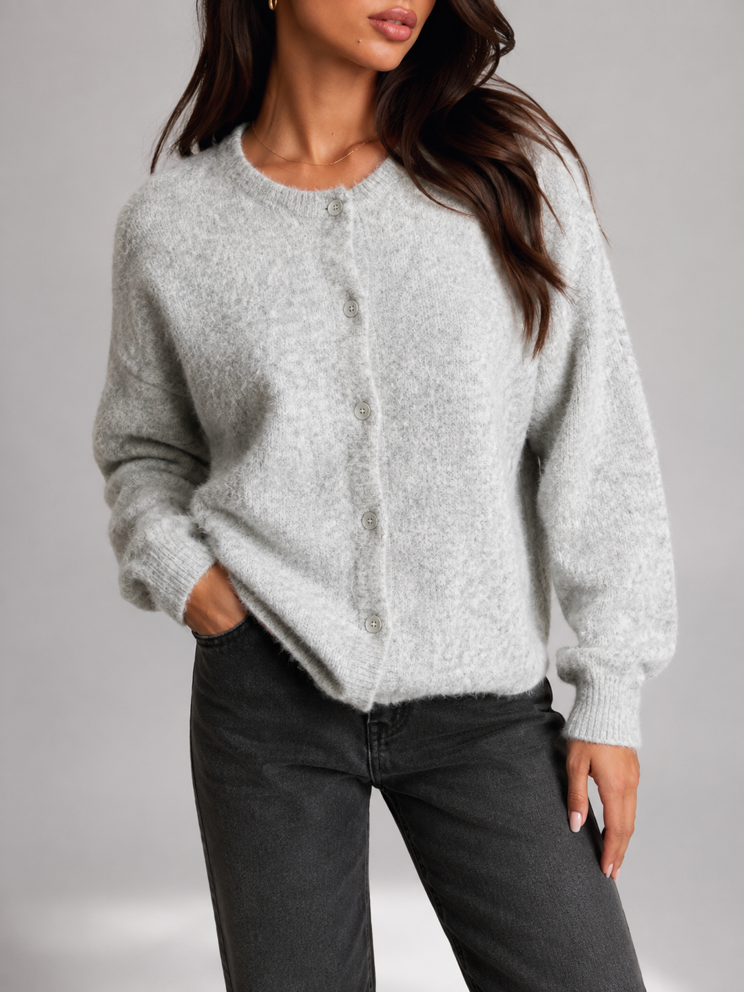 Edwina fuzzy knit button cardigan
