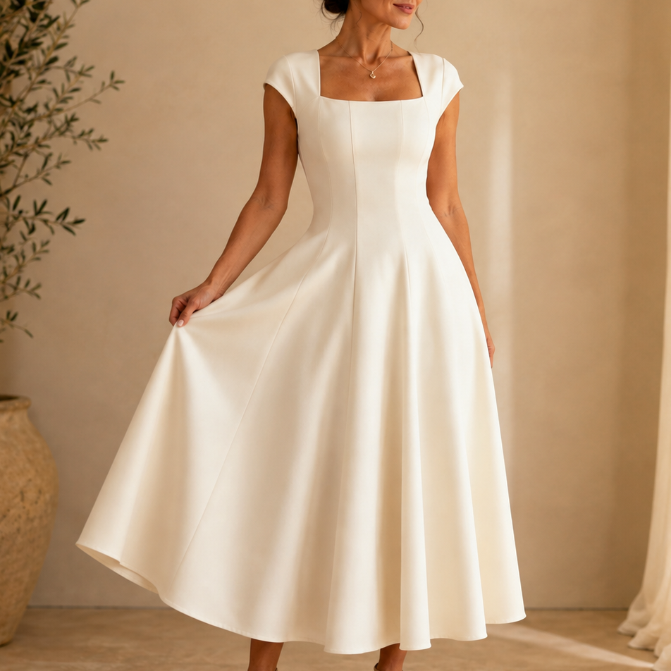 Rosabel square neck satin midi dress