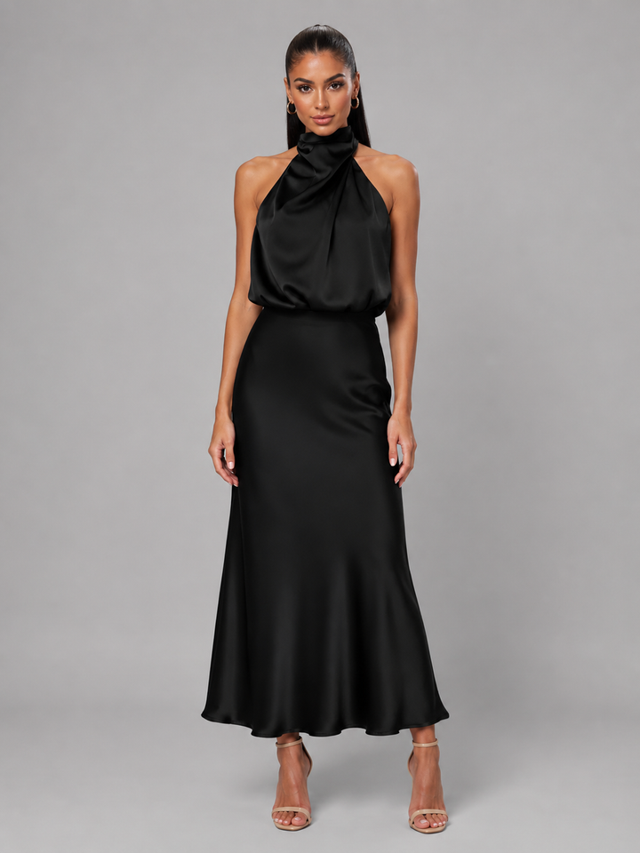 Araminta satin high neck midi dress – image 8