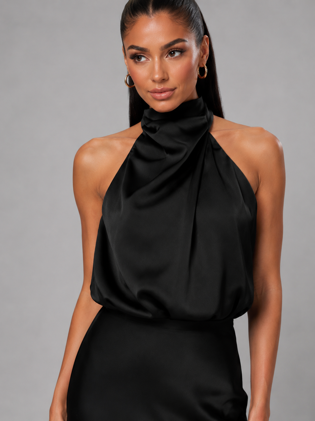 Araminta satin high neck midi dress – image 11
