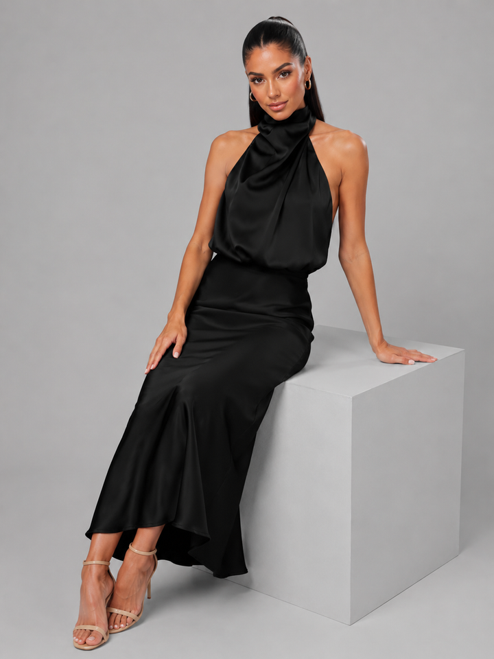 Araminta satin high neck midi dress – image 12